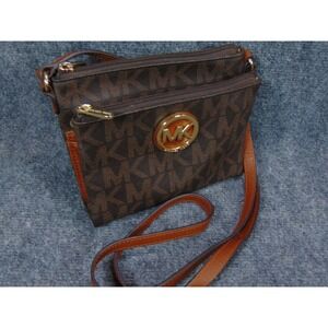 Michael Kors Fulton Purse Brown MK Logo Double Zip Crossbody